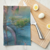 Willow und wisteria am Teich bei Sonnenuntergang Geschirrtuch (Viertel Falte)