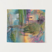 Willow und wisteria am Teich bei Sonnenuntergang Wandteppich (Vorderseite (Horizontal))