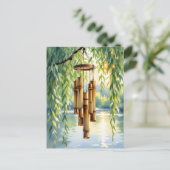 Willow, Windchimes und See Postkarte (Stehend Vorderseite)