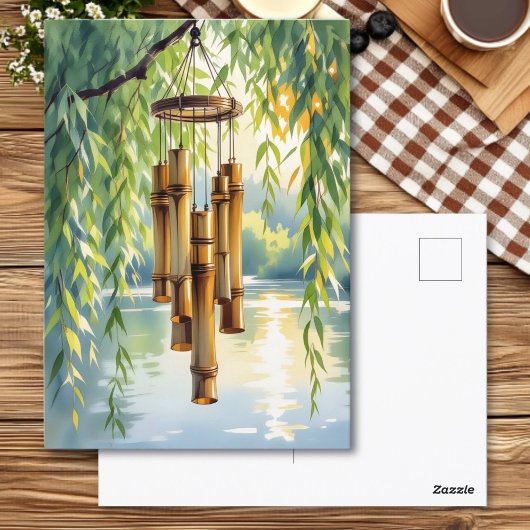 Willow, Windchimes und See Postkarte