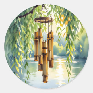 Willow, Windchimes und See Runder Aufkleber