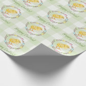Willow Wreath And Chick Happy Easter Green Gingham Geschenkpapier (Ecke)