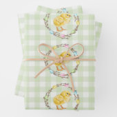 Willow Wreath With Eggs And Chick Green Gingham Geschenkpapier Set (Beispiel)