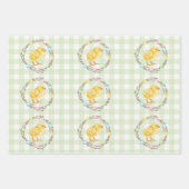 Willow Wreath With Eggs And Chick Green Gingham Geschenkpapier Set (Vorderseite)