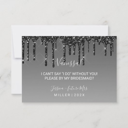 Willst du mein Bridesmaid Fab Glitzer Tropfen Blac Einladung (Rückseite)