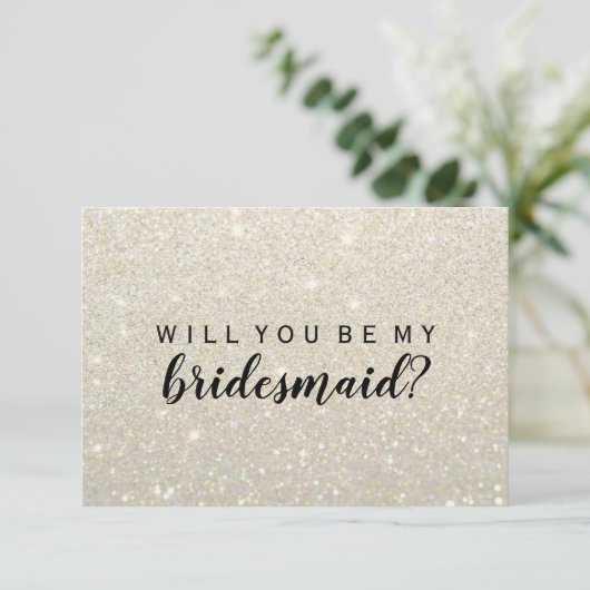 Willst du meine Bridesmaid sein - White Gold Glitz Einladung (Stehend Vorderseite)