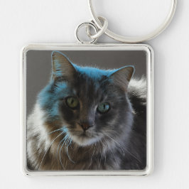 Willy Boy Majestic Long-Haired Grey Cat Schlüsselanhänger