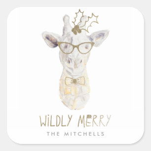 Willy Merry Giraffe Holiday Geschenksticker Quadratischer Aufkleber