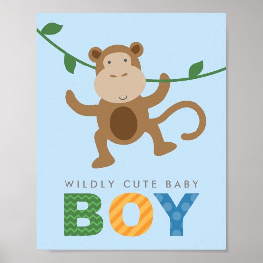 Willy Niedlich Blue Monkey Baby Boy Kinderzimmer Poster (Vorne)