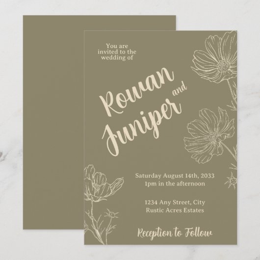 Willy Yours Rustic Boho Wedding Einladung (Vorne/Hinten)