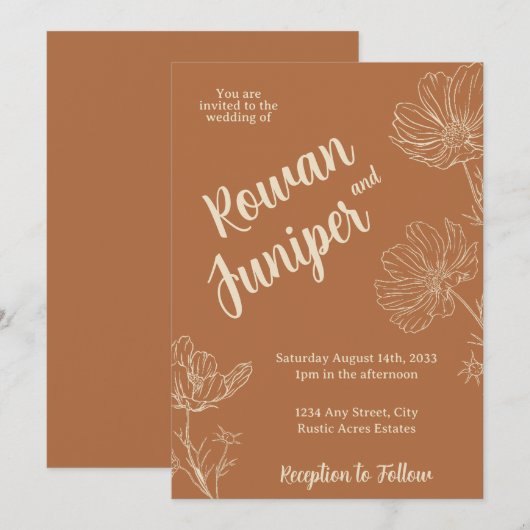 Willy Yours Rustic Boho Wedding Einladung (Vorne/Hinten)