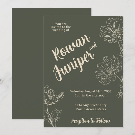 Willy Yours Rustic Boho Wedding Einladung (Vorne/Hinten)