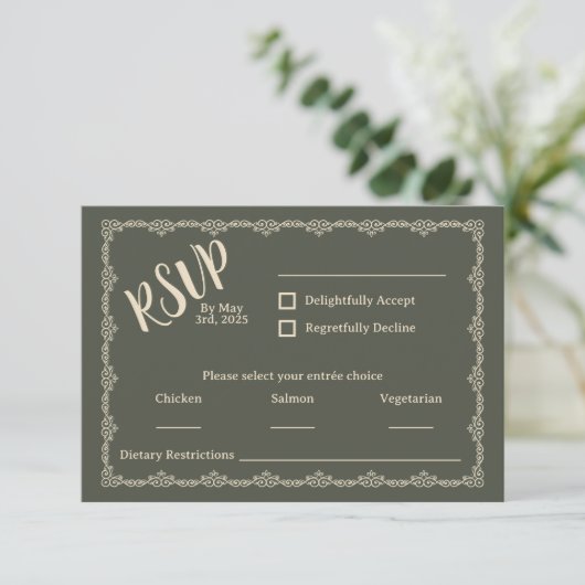 Willy Yours Rustic Boho Wedding RSVP Card (Stehend Vorderseite)