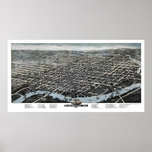 Wilmington, DE Panoramic Karte - 1874 Poster (Vorne)