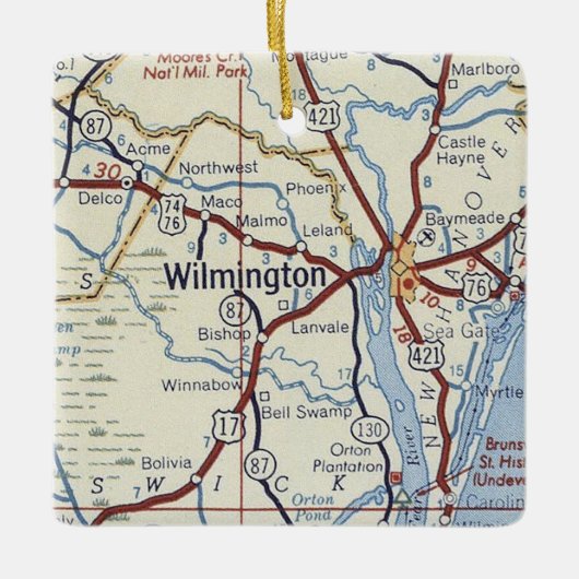 Wilmington NC Vintag Map Keramikornament (Vorderseite)