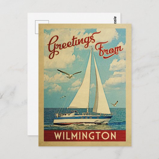 Wilmington Postcard Sailboat Vintage Reise Postkarte (Vorne/Hinten)