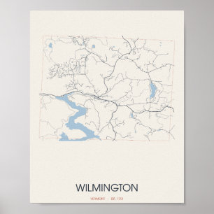 Wilmington, Vermont Straßenkarte Poster – Gegr. 17