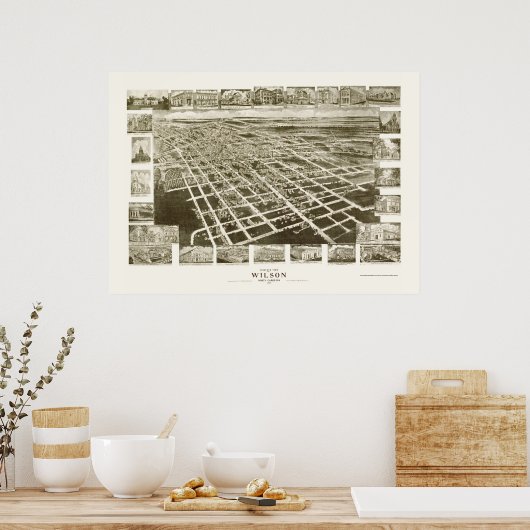 Wilson, NC Panoramakarte - 1908 Poster (Küche)