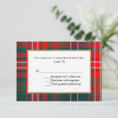 Wilson Tartan Kariert Wedding RSVP Card (Stehend Vorderseite)