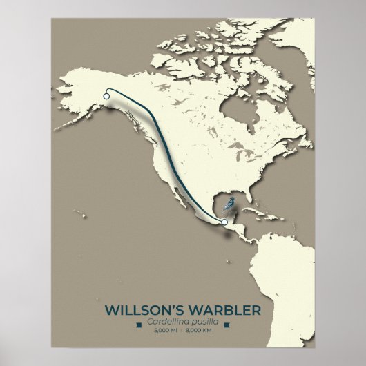 Wilsons Warbler-Migrationskarte - Minimalistisch Poster (Vorne)