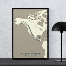 Wilsons Warbler-Migrationskarte - Minimalistisch
