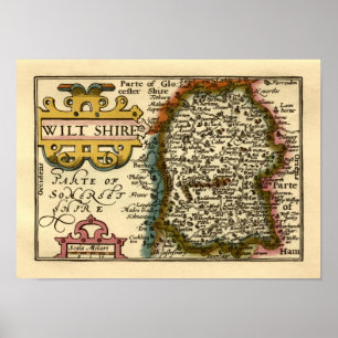 Wiltshire Landkreis Map, England Poster