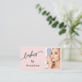 Wimpern Blush Pink Black Script Foto  Visitenkarte (Stehend Vorderseite)