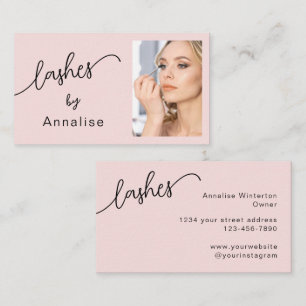 Wimpern Blush Pink Black Script Foto Visitenkarte