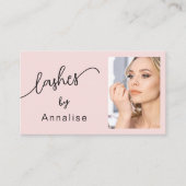 Wimpern Blush Pink Black Script Foto  Visitenkarte (Vorderseite)