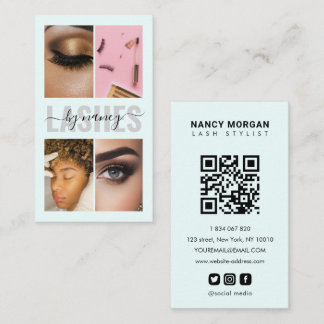 Wimpern Kalligrafie Foto-Collage Qr Code Babyblau Visitenkarte