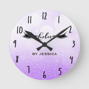 Wimpern Lashes Lila & Schwarz Glam Personalisiert Runde Wanduhr