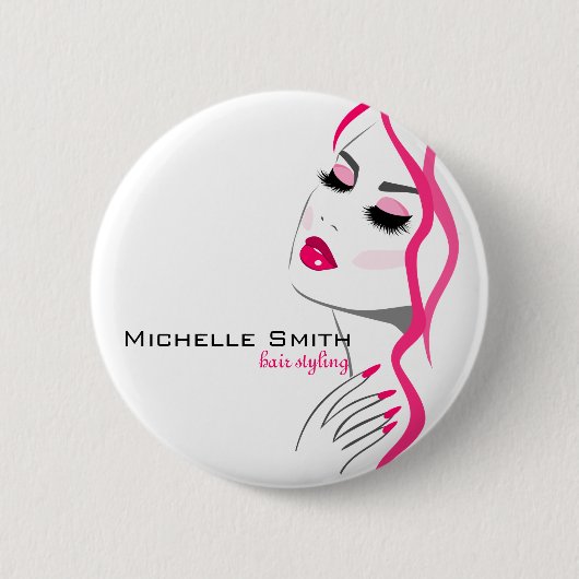 Wimpern Maniküre Haar Rosa Mädchen Schönheitsbrand Button (Vorderseite)