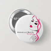 Wimpern Maniküre Haar Rosa Mädchen Schönheitsbrand Button (Vorne & Hinten)