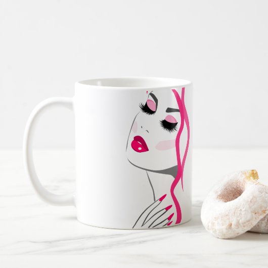Wimpern Maniküre Haar Rosa Mädchen Schönheitsbrand Kaffeetasse (Mit Donut)