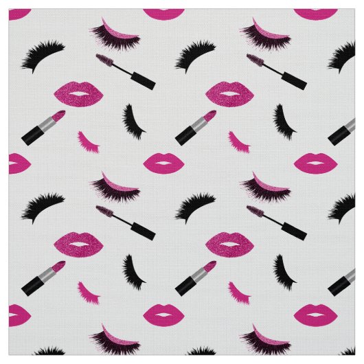 Wimpern, Mascara und Lippenstift mit rosa Glitzer Stoff (Muster)