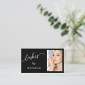 Wimpern Minimal Schwarz Weiß Script Foto Visitenkarte (Stehend Vorderseite)