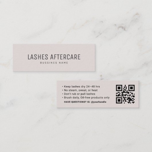 Wimpern-Pflegehinweis-Karte mit QR-Code Mini Visitenkarte (Vorne/Hinten)