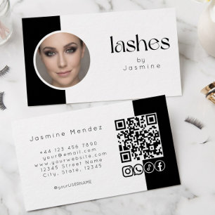 Wimpern Schwarz-Weiß-Foto QR-Code Social Icons  Visitenkarte