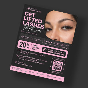 Wimpern-Tech-Lift-Extensions Ästhetik Pink Schwarz Flyer