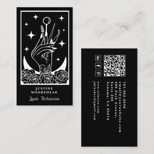 Wimpern-Tech-Tarotkarte Schwarze Visitenkarte (Vorne/Hinten)