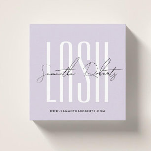 Wimpernstylist moderne Typografieschrift lila Quad Quadratische Visitenkarte