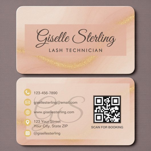 Wimperntechniker Neutral Beige Gold QR-Code Visitenkarte
