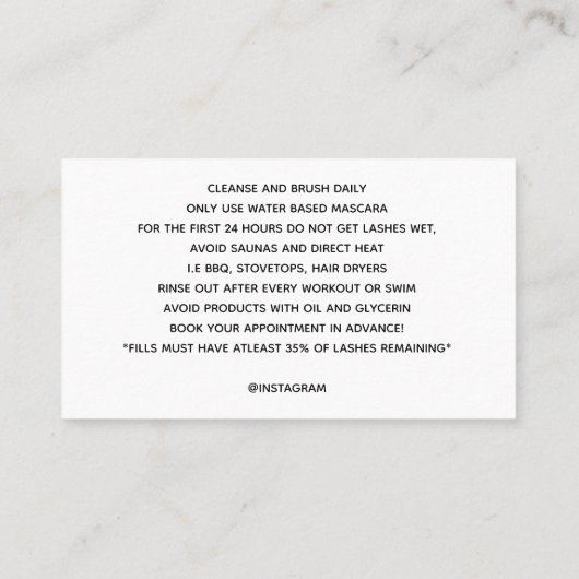 Wimperntuschen-Stab Fürsorge-Peitschenkarte Visitenkarte (Rückseite)