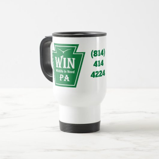 WIN Logo Travel Mug Reisebecher (Vorderseite Links)