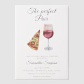Wina and Pizza Watercolor Bridal Shower Pergament Einladungen (Vorderseite)
