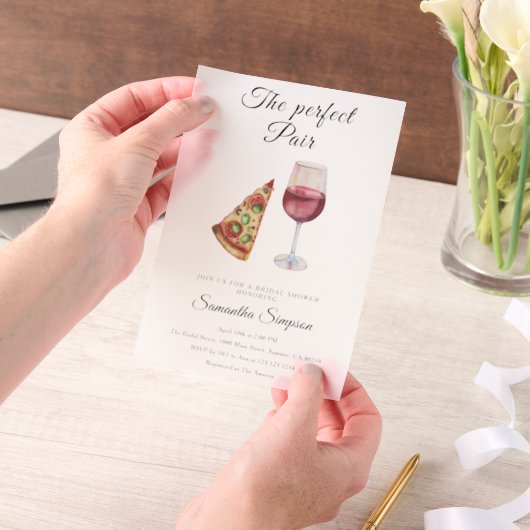 Wina and Pizza Watercolor Bridal Shower Pergament Einladungen (Handgehalten)