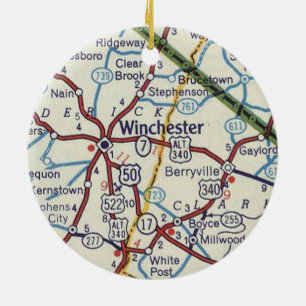 Winchester VA Vintag Map Keramik Ornament
