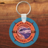 Wind Cave National Park Retro Compass Emblem Schlüsselanhänger (Vorderseite)