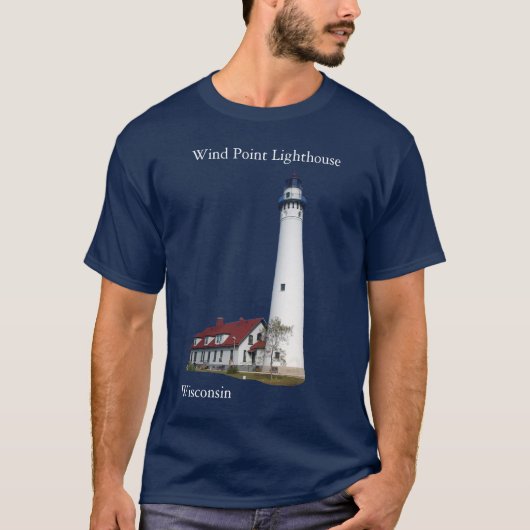 Wind Point Lighthouse Shirt mit weißen Buchstaben (Vorderseite)