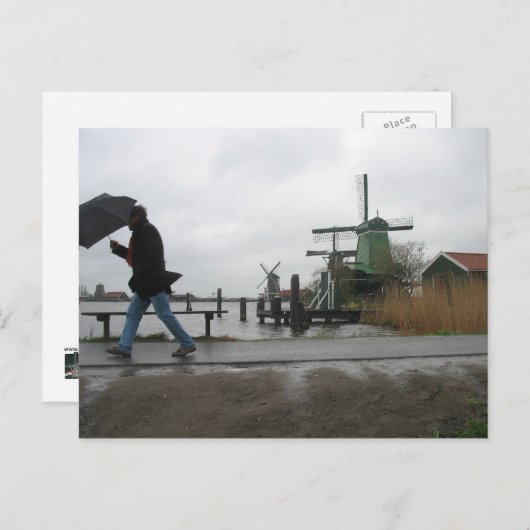 Wind & Regen bei Zaanse Schans Windmühlen Postkart Postkarte (Vorne/Hinten)